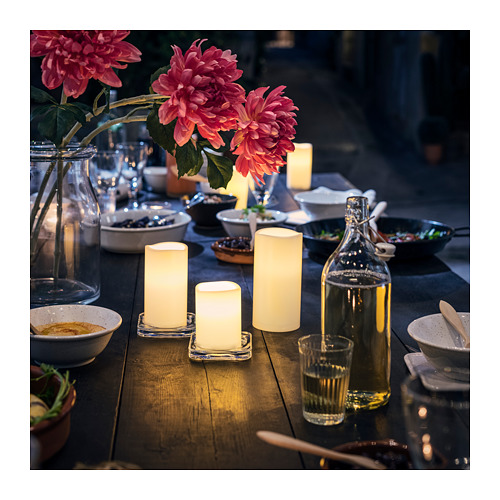 GODAFTON LED block candle in/out, set of 3 Batteryoperated/natural IKEA