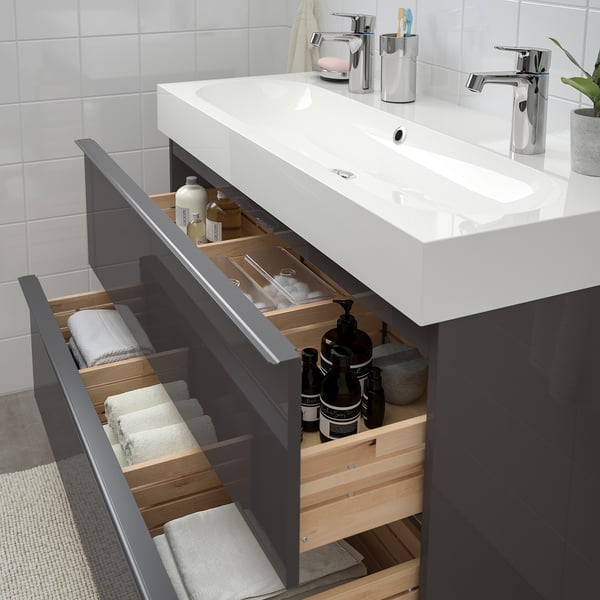 pics Ikea Uk Bathroom Sink godmorgon braviken wash stand with 2 drawers high gloss grey brogrund tap 100x48x68 cm