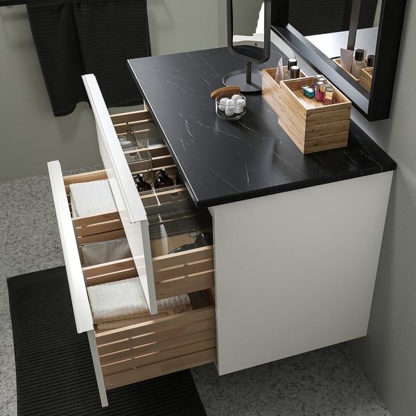 / TOLKEN washstand with 2 drawers, highgloss white/black