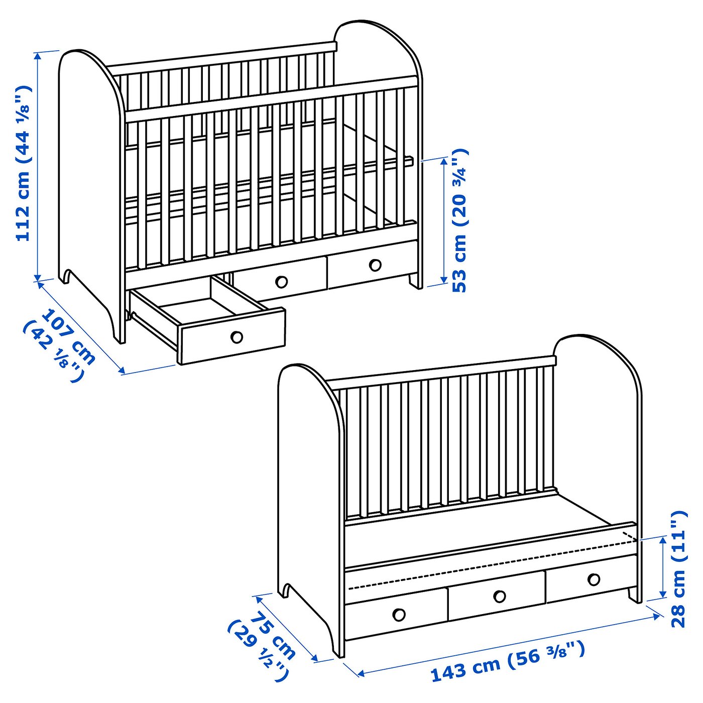 ikea grey cot bed