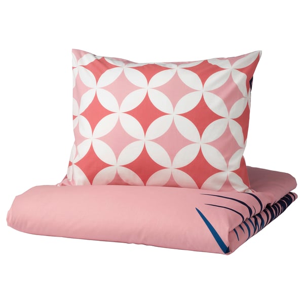 GRACIÖS Quilt cover and pillowcase, tile pattern, pink, 150x200/50x80