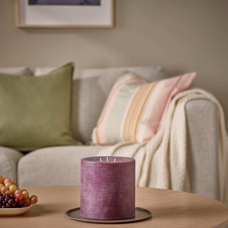 GRÄNSSKOG unscented pillar candle, 3 wick, brownred, 14 cm IKEA