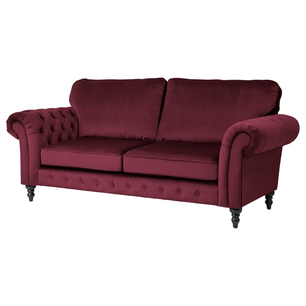 Grevie 3 Seat Sofa Velvet Dark Red Ikea