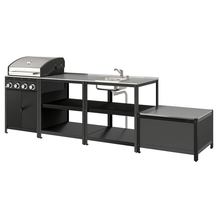 GRILLSKÄR outdoor kitchen w gas barbecue, stainless steel, 330x61 cm ...
