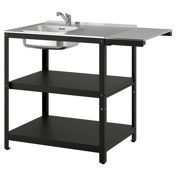 GRILLSKÄR Sink unit w side table, stainless steel/outdoor, 93/116x61 cm