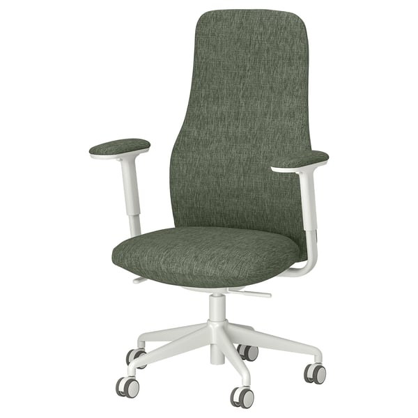 GRÖNFJÄLL Office chair with armrests, Letafors grey-green/white