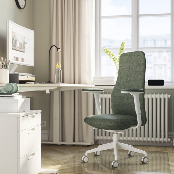 GRÖNFJÄLL Office chair with armrests, Letafors grey-green/white