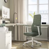 GRÖNFJÄLL Office chair with armrests, Letafors grey-green/white