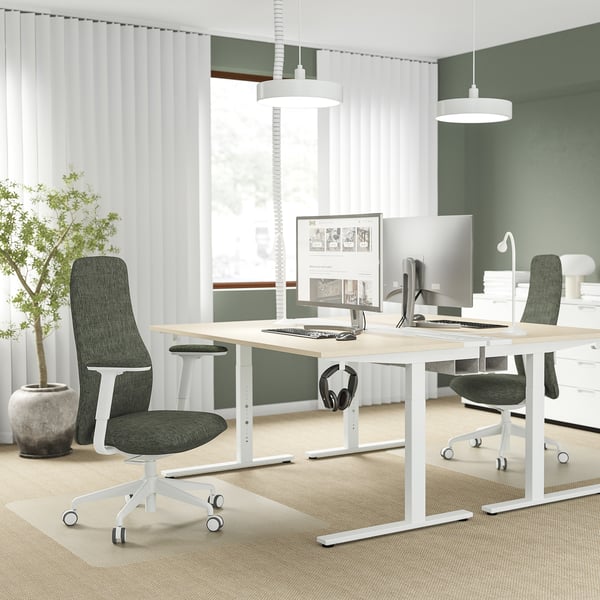 GRÖNFJÄLL Office chair with armrests, Letafors grey-green/white