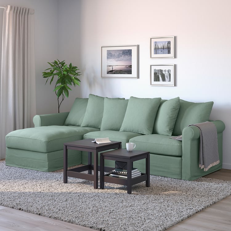 GRÖNLID 3seat sofabed with chaise longue, Tallmyra light green IKEA