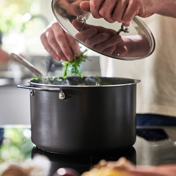 GULDÖRING Pot with lid, non-stick coating stainless steel/black-grey, 3 l