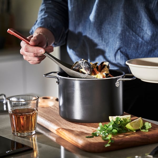 GULDÖRING Pot with lid, non-stick coating stainless steel/black-grey, 5 l