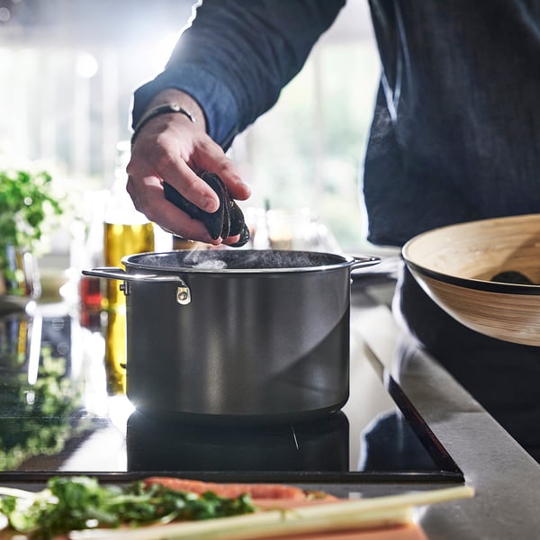 GULDÖRING Pot with lid, non-stick coating stainless steel/black-grey, 5 l