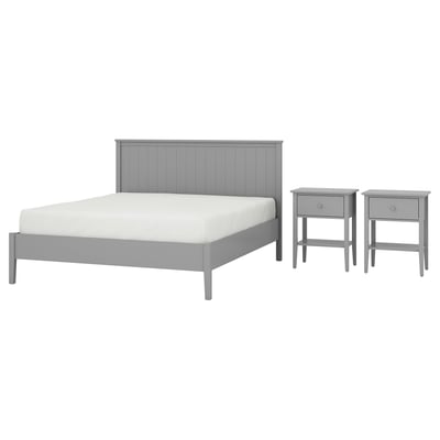 GULLABERG Bedroom furniture, set of 3, grey, Standard Double