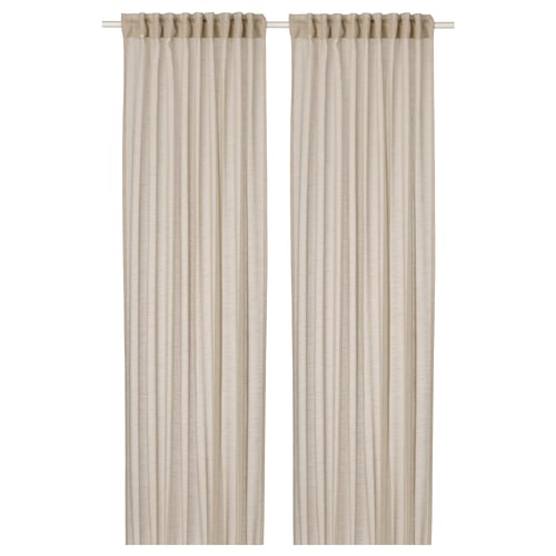 HÄLLEBRÄCKA Sheer curtains, 1 pair - light beige/with heading tape 145x250 cm