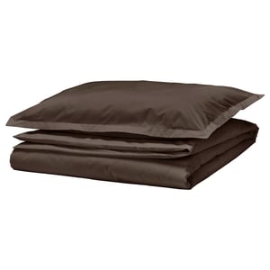 HAMPFLOCKEL duvet set, brown, cotton, folded square shape, crisp percale weave.