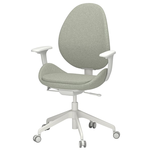 HATTEFJÄLL Office chair with armrests, Gunnared light green/white
