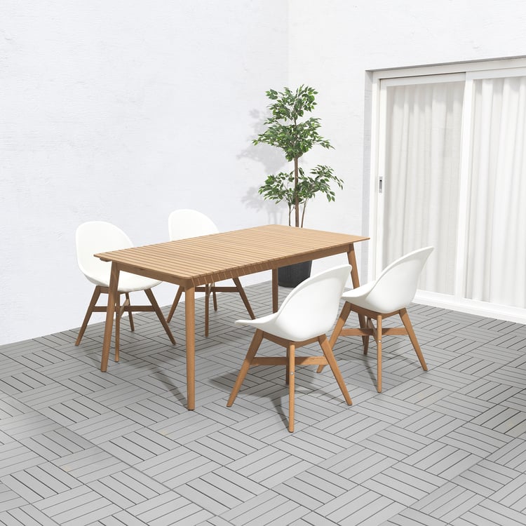HATTHOLMEN / FANBYN Table+4 chairs, outdoor, eucalyptus light oak/white