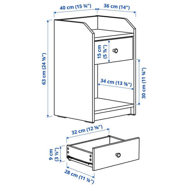 HAUGA Bedside table, white, 40x36 cm