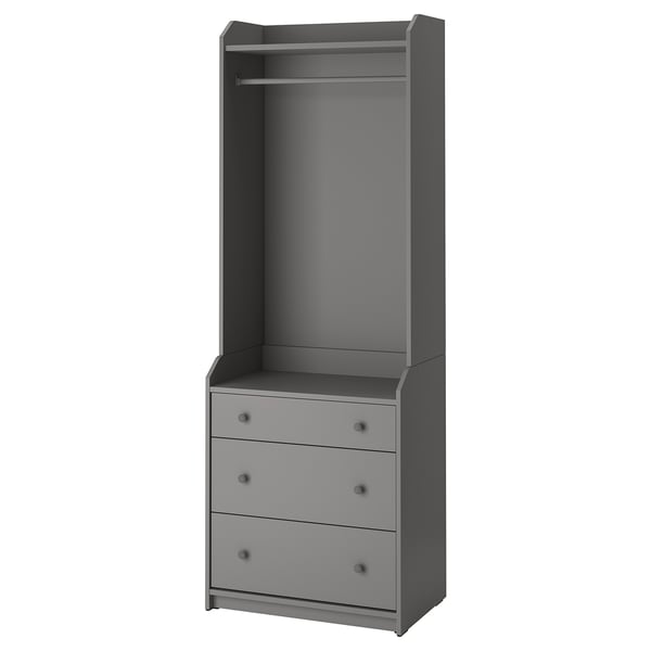 HAUGA open wardrobe with 3 drawers, grey, 70x199 cm IKEA