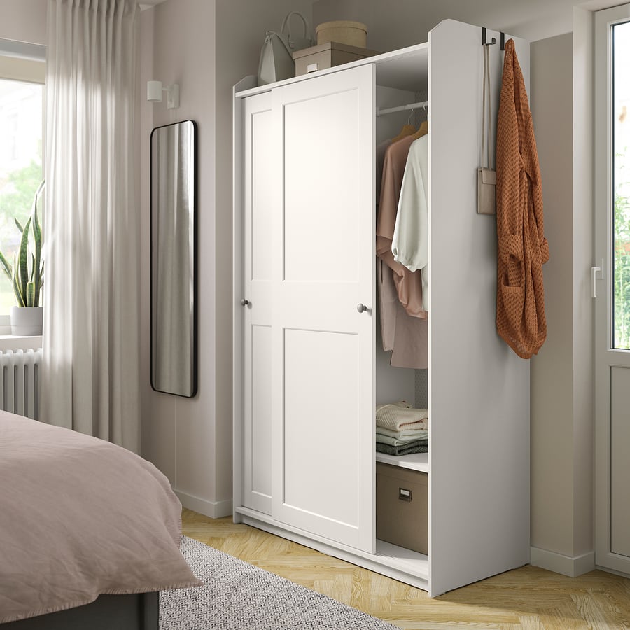 HAUGA wardrobe with sliding doors, white, 118x55x199 cm IKEA
