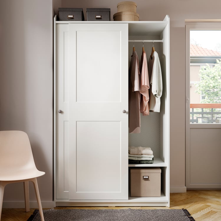 HAUGA wardrobe with sliding doors, white, 118x55x199 cm IKEA