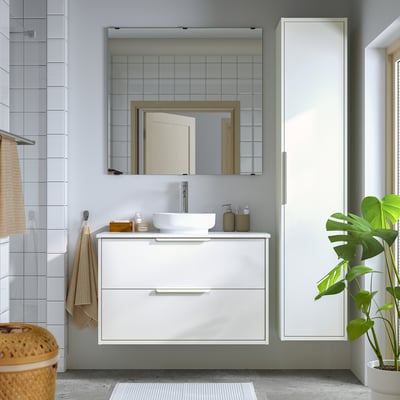 HAVBÄCK / VINDELÄLVEN Wash-stnd w drawers/wash-basin, white/white marble effect, 102x49x77 cm