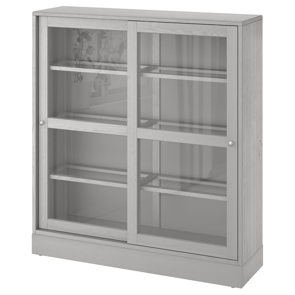 Havsta Grey Clear Glass Glass Door Cabinet With Plinth 121x37x134 Cm Ikea