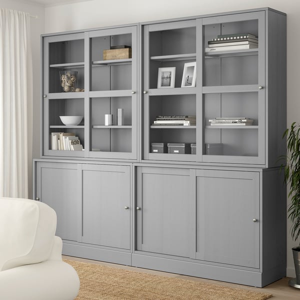 havsta grey storage comb w sliding glass doors 242x47x212 cm ikea