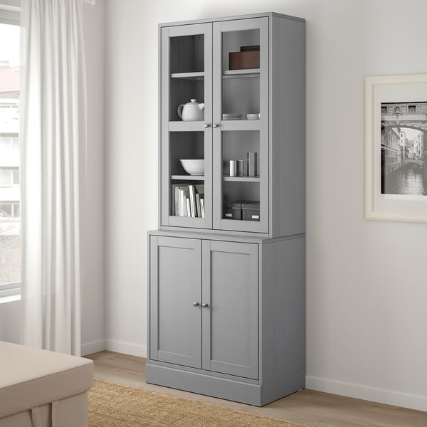 Havsta Grey Storage Combination W Glass Doors 81x47x212 Cm Ikea