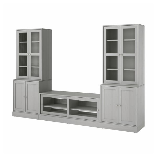 HAVSTA TV storage combination/glass doors, grey, 322x47x212 cm IKEA