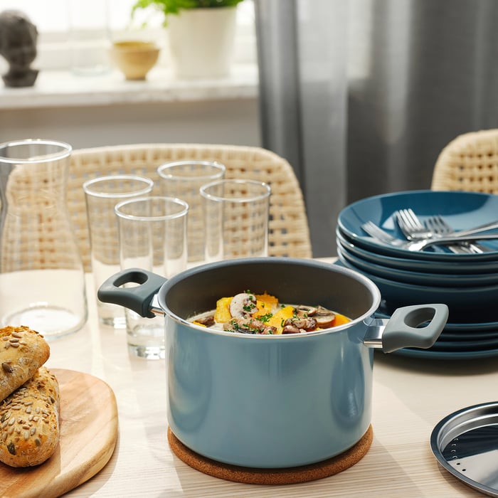 HEMLAGAD 6piece cookware set, grey/greyblue IKEA