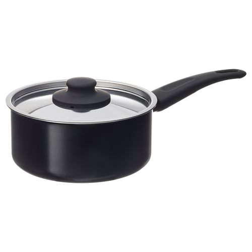 HEMLAGAD Saucepan with lid - non-stick coating black 2 l
