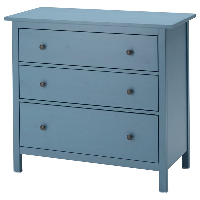 HEMNES chest of 3 drawers, blue stain, 108x96 cm - IKEA