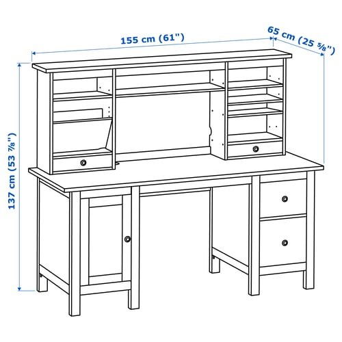 HEMNES white stain, Desk with addon unit, 155x137 cm IKEA