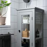 HEMNES High cabinet with glass door, grey, 42x38x131 cm