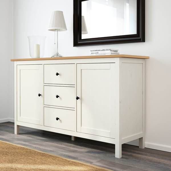 Hemnes White Stain Light Brown Sideboard 157x88 Cm Ikea