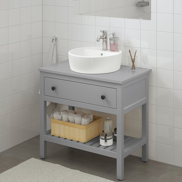 HEMNES / TÖRNVIKEN Open wsh-stnd w drw/wash-basin/tap, grey, 82x48x90 cm