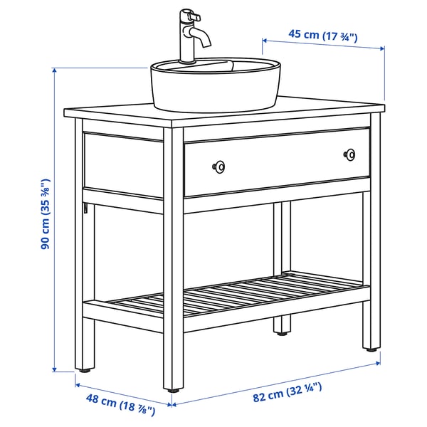 HEMNES / TÖRNVIKEN Open wsh-stnd w drw/wash-basin/tap, grey, 82x48x90 cm