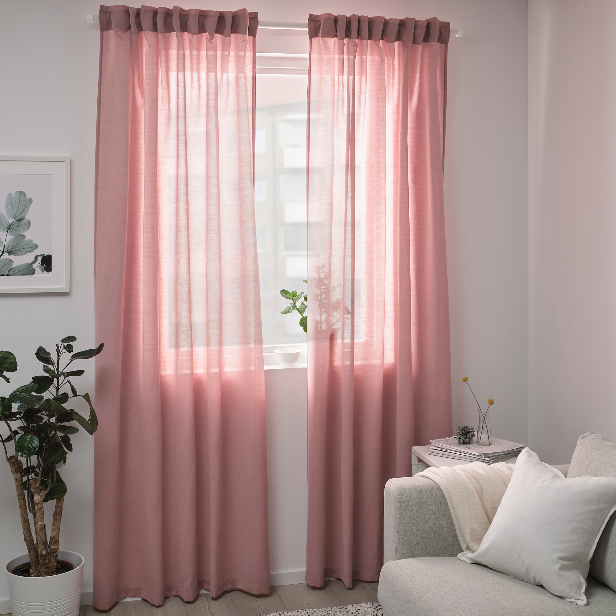 HILJA Curtains, 1 pair, light red, 145x250 cm IKEA