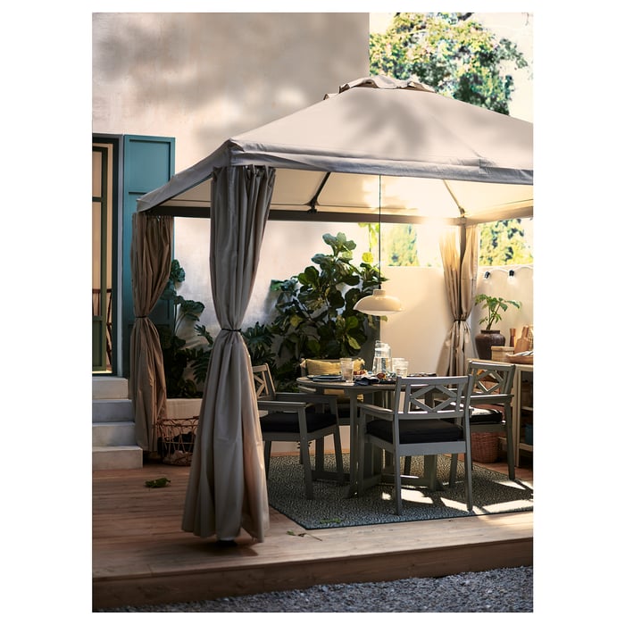 HIMMELSÖ gazebo with curtains, dark grey/grey-beige - IKEA UK