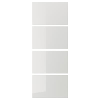 HOKKSUND 4 panels for sliding door frame, high-gloss light grey, 75x201 cm