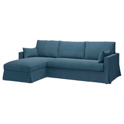 HYLTARP 3-seat sofa w chaise longue, left, Tallmyra blue