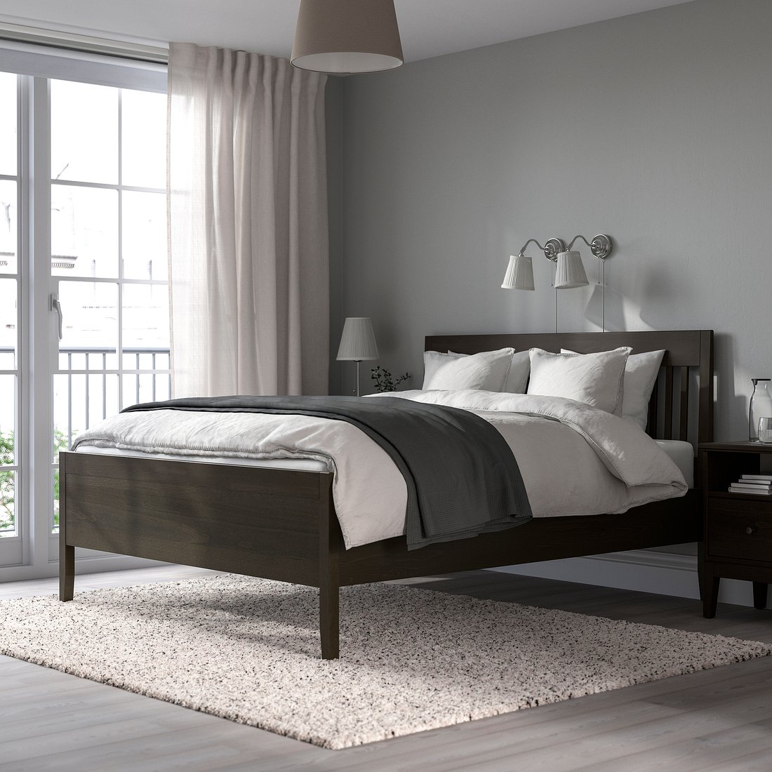 IDANÄS bed frame, dark brown/Lönset, Standard King - IKEA