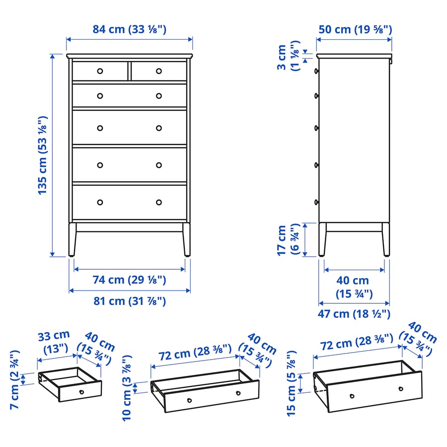 IDANÄS chest of 6 drawers, white, 84x135 cm IKEA