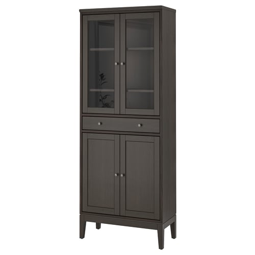 IDANÄS High cabinet w gls-drs and 1 drawer - dark brown stained 81x39x211 cm