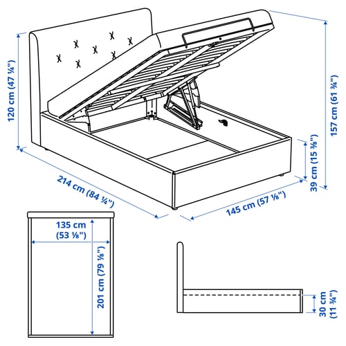 IDANÄS upholstered ottoman bed, Gunnared pale pink, Standard Double IKEA