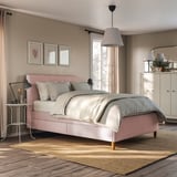 IDANÄS Upholstered storage bed, Gunnared pale pink, Standard Double
