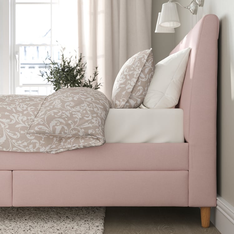 IDANÄS upholstered storage bed, Gunnared pale pink, Standard Double IKEA