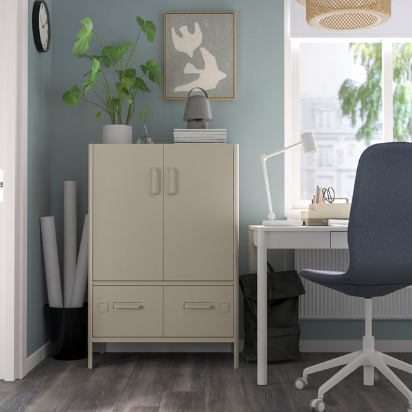 IDÅSEN Cabinet with doors and drawers, beige, 80x47x119 cm